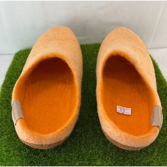 New Handmade Felted Wool Slippers By Pandarai Size 35 Made In Kyrgyzstan Orange - Picture 3 of 9